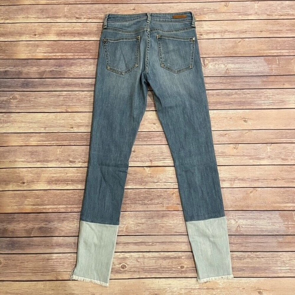 Pilcro Script Color Block Skinny Jeans Raw Step Hem Two Tone - Picture 3 of 12